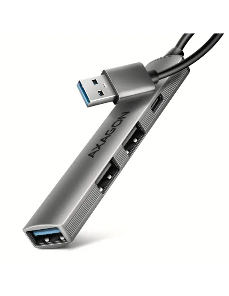 Axagon HUB USB HUE-STA, 4x USB ALU STRIP hub, 1x USB-A 5Gbps, 2x USB-A & 1x USB-C 480Mbps, kabel USB-A 12cm USB 3.2 Gen 1 (3.1
