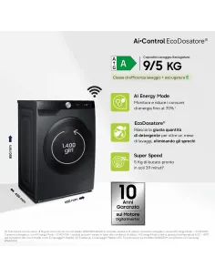 Samsung WD90DG6G94BB U3 lavasciuga Libera installazione Caricamento frontale Nero 2