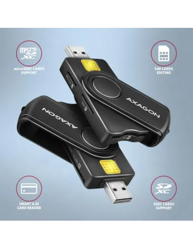 AXAGON CRE-SMP2A USB Smart Card & SD/microSD/SIM Card PocketReader