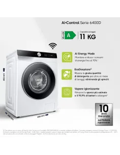Samsung WW11DG6B85LK lavatrice Caricamento frontale 11 kg 1400 Giri min Bianco 2