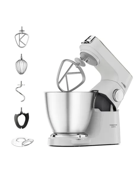 Kenwood Titanium Chef Baker XL Lite - Impastatrice planetaria, 3 ganci e fruste,1200W, 7L, Bianco (KVL65.001WH)