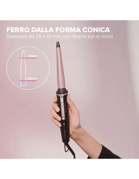Bellissima Imetec Iconic Curls, ferro arricciacapelli, rivestimento in ceramica, forma conica per ricci stretti e morbidi,