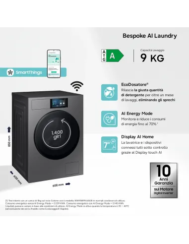 Samsung WF90F09C4SU3 lavatrice Caricamento frontale 9 kg 1400 Giri min Argento