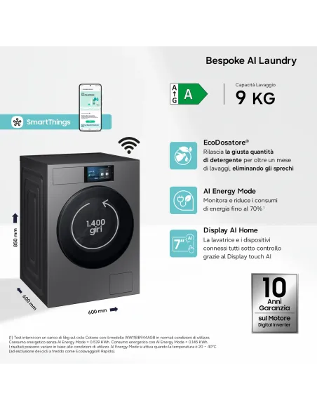 Samsung WF90F09C4SU3 lavatrice Caricamento frontale 9 kg 1400 Giri min Argento