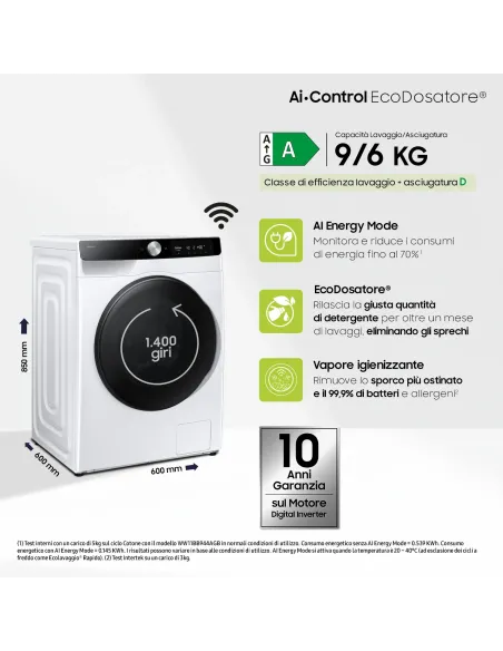 Samsung Lavasciuga AI Control Ecodosatore 9 6Kg WD90DG6B85BKU3