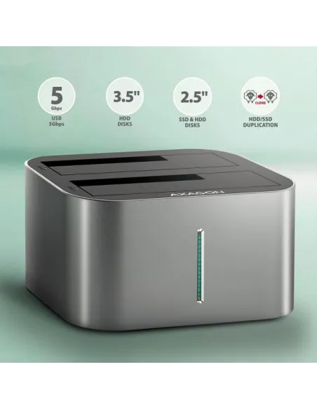 AXAGON ADSA-DC USB3.2 Gen1 - 2x SATA 6G CLONE DUAL HDD Dock Station ASMedia
