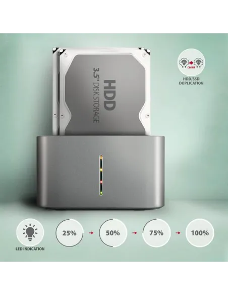 AXAGON ADSA-DC USB3.2 Gen1 - 2x SATA 6G CLONE DUAL HDD Dock Station ASMedia