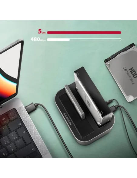 AXAGON ADSA-DC USB3.2 Gen1 - 2x SATA 6G CLONE DUAL HDD Dock Station ASMedia