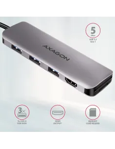 Axagon HMC-HCR3A 3x USB-A+ HDMI+ SD microSD USB-C 3.2 Gen 1 hub 20cm Cablato USB 3.2 Gen 1 (3.1 Gen 1) Type-C Grigio 2