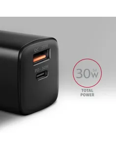 Axagon ACU-PQ30 Ladegerät QC3.0, 4.0 AFC FCP PPS Apple+ PD USB-C, 30W - schwarz - Kompaktes Ladegerät - 1x USB-C und 1x USB-A 2