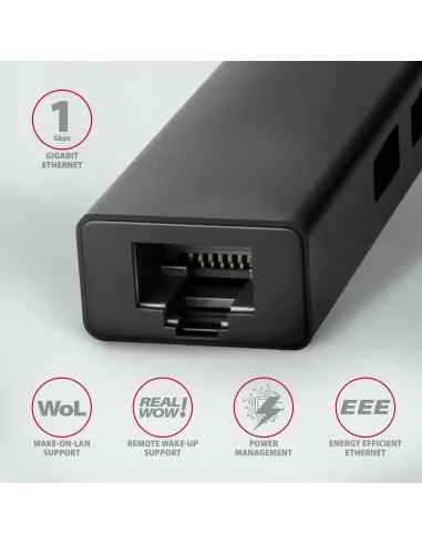 Axagon HMC-GL3A USB-C-Hub 3x USB-A Gbit-LAN schwarz Cablato USB 3.2 Gen 1 (3.1 Gen 1) Type-C Nero