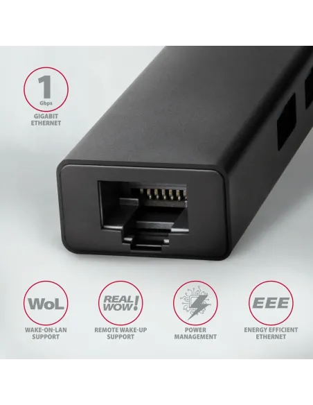 Axagon HMC-GL3A USB-C-Hub 3x USB-A Gbit-LAN schwarz Cablato USB 3.2 Gen 1 (3.1 Gen 1) Type-C Nero