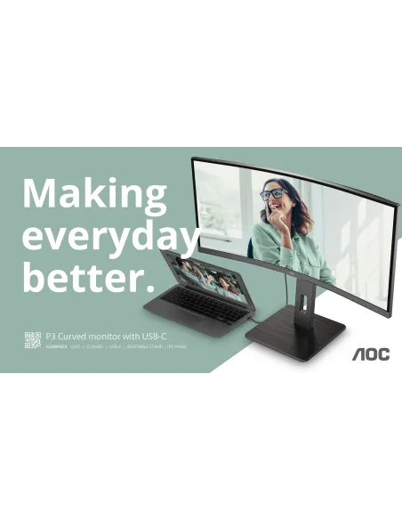 AOC CU34P3CV Monitor PC 86,4 cm (34") 3440 x 1440 Pixel UltraWide Quad HD LED Nero