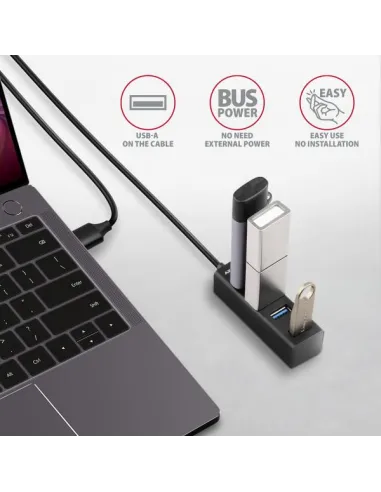 AXAGON HUE-M1AL Mini USB-A-Hub,4x USB-A 3.2 Gen 1, silber - 1,2m
