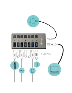 i-tec U3CHARGEHUB7 Caricabatterie per dispositivi mobili Universale Grigio AC Ricarica rapida Interno 2