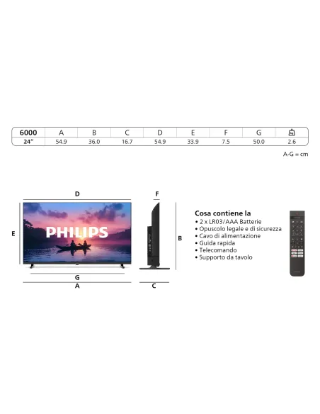 Philips 24PHS6000 HD LED 60cm 24" Smart TV Dolby Audio Titan OS