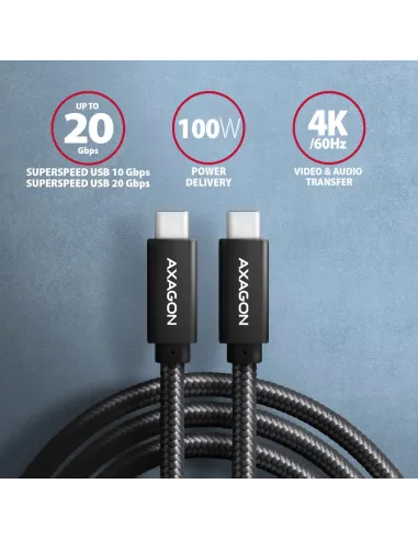 Axagon BUCM32-CM10AB cavo USB USB 3.2 Gen 2x2 1 m USB C 20 Gbit s 100 W Nero