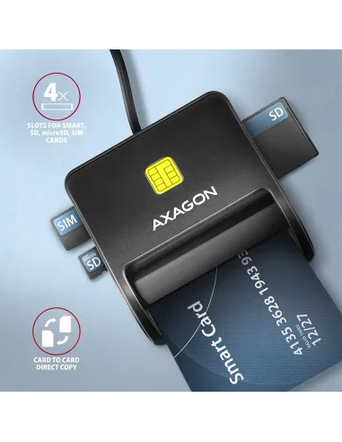Axagon CRE-SM3SD USB Smart card & SD microSD SIM Flat lettore di card readers Interno USB 2.0 Nero