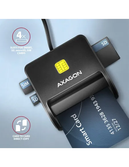 Axagon CRE-SM3SD USB Smart card & SD microSD SIM Flat lettore di card readers Interno USB 2.0 Nero
