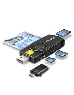 Axagon CRE-SMP2A USB Smart card & SD microSD SIM PocketReader lettore di card readers Interno USB Type-A USB Type-C Nero