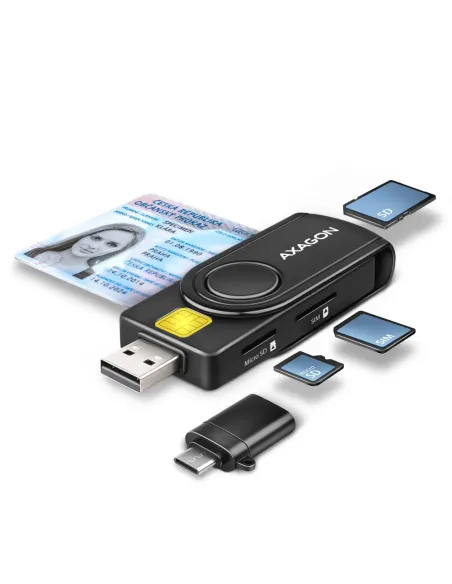 Axagon CRE-SMP2A USB Smart card & SD microSD SIM PocketReader lettore di card readers Interno USB Type-A USB Type-C Nero