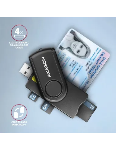 Axagon CRE-SMP2A USB Smart card & SD microSD SIM PocketReader lettore di card readers Interno USB Type-A USB Type-C Nero