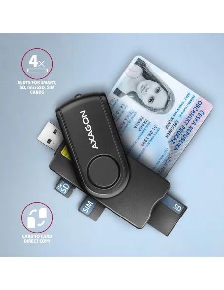 Axagon CRE-SMP2A USB Smart card & SD microSD SIM PocketReader lettore di card readers Interno USB Type-A USB Type-C Nero