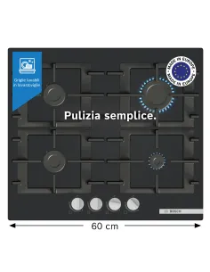 Bosch Serie 4 PNP6B6K40 Piano cottura a gas 60 cm 5 fuochi Vetro Nero