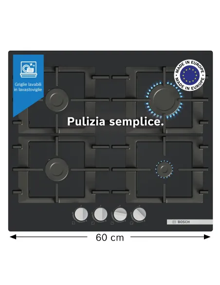 Bosch Serie 4 PNP6B6K40 Piano cottura a gas 60 cm 5 fuochi Vetro Nero