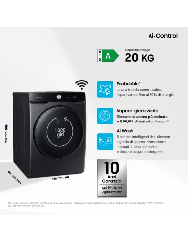 Samsung WF20DG8650BV lavatrice Caricamento frontale 20 kg 1000 Giri min Nero