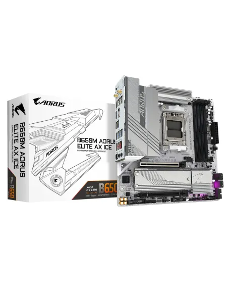 GIGABYTE B650M AORUS ELITE AX ICE Scheda madre - AMD Ryzen serie 9000, VRM a 12+2+2 fasi, fino a 8000 MHz DDR5 (OC), 1xPCIe 5.0