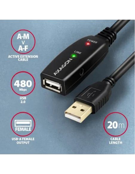 AXAGON ADR-220 aktives USB 2.0 Verlängerungskabel, USB-A Stecker/Buchse - 20m