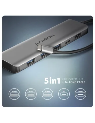 AXAGON HMC-5H USB-C 3.2 Gen 1 hub, 3x USB-A, 4K HDMI, PD 100W - Silber