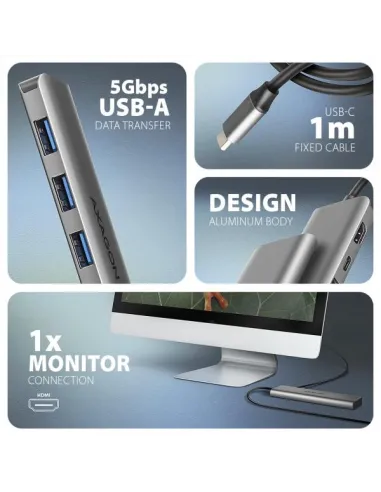 AXAGON HMC-5H USB-C 3.2 Gen 1 hub, 3x USB-A, 4K HDMI, PD 100W - Silber