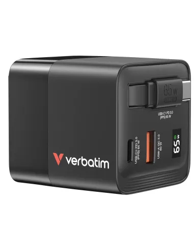 Verbatim GaN Charger 65W Universale Nero AC Ricarica rapida Interno