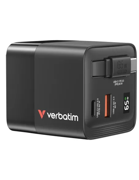 Verbatim GaN Charger 65W Universale Nero AC Ricarica rapida Interno