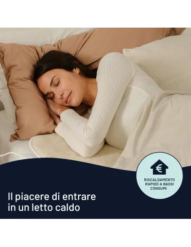 Imetec Scaldasonno matrimoniale 150x160 cm, 50% Lana e merino, 2 temperature, Dispositivo sicurezza electro block, Made in italy