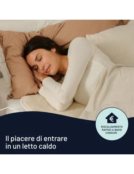 Imetec Scaldasonno matrimoniale 150x160 cm, 50% Lana e merino, 2 temperature, Dispositivo sicurezza electro block, Made in italy