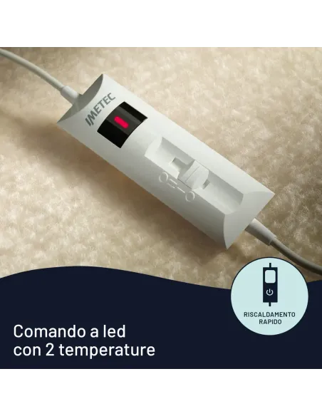 Imetec Scaldasonno matrimoniale 150x160 cm, 50% Lana e merino, 2 temperature, Dispositivo sicurezza electro block, Made in italy