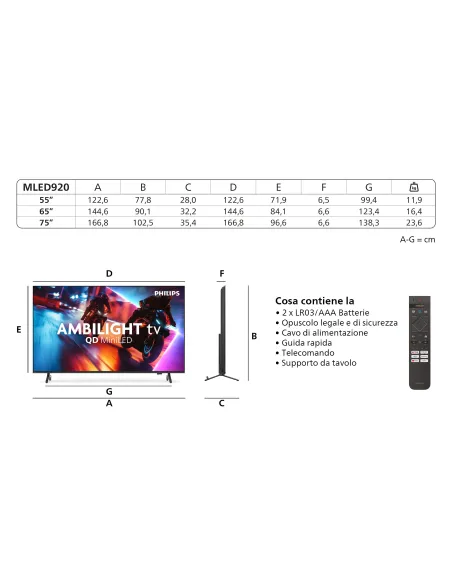 Philips Ambilight TV 65MLED920 4K QD MiniLED 164cm 65" Smart TV Dolby Vision and Dolby Atmos Titan OS