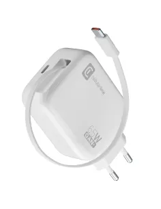 Cellularline Retractable Power 65W Caricabatterie da rete 65W con cavo retrattile USB-C e porta USB-C