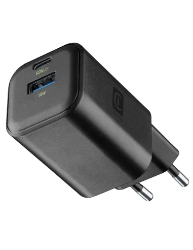 Cellularline MULTIPOWER 2 GAN ENTRY A+C 65W Caricabatterie da rete compatto 65W con 2 porte USB-C e USB-A con tecnologia GAN