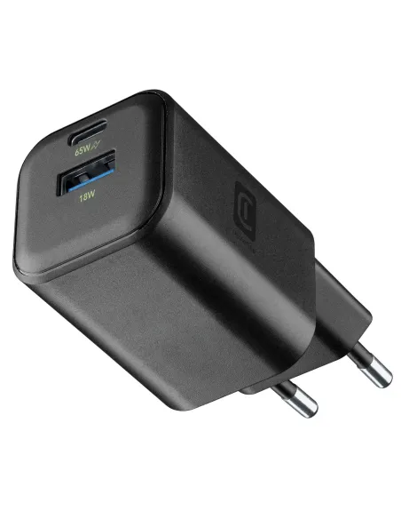 Cellularline MULTIPOWER 2 GAN ENTRY A+C 65W Caricabatterie da rete compatto 65W con 2 porte USB-C e USB-A con tecnologia GAN
