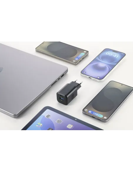 Cellularline MULTIPOWER 2 GAN ENTRY A+C 65W Caricabatterie da rete compatto 65W con 2 porte USB-C e USB-A con tecnologia GAN