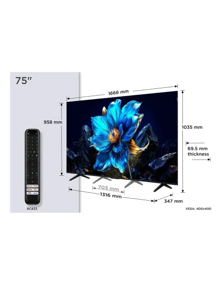 TCL P79K Serie Smart TV QLED 4K 75" 75P79K, Dolby Vision - Atmos, HDR10+, Google TV