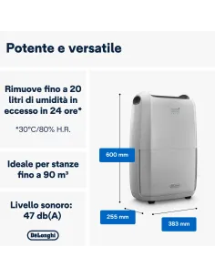 De’Longhi Tasciugo AriaDry Multi - Deumidificatore, Capacità deumidificazione 20l 24h, Serbatoio 5L, Bianco (DDSX220) 2