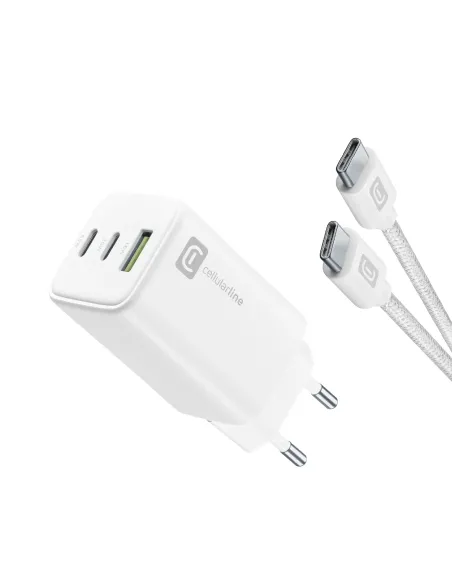Cellularline Multipower 65W Kit - Smartphone, tablet e laptop Caricabatterie da rete 65W con cavo USB-C to USB-C incluso