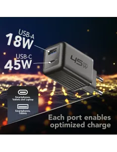 Cellularline MULTIPOWER MICRO 45W Caricabatterie da rete veloce ultracompatto 2 porte, 45W 2