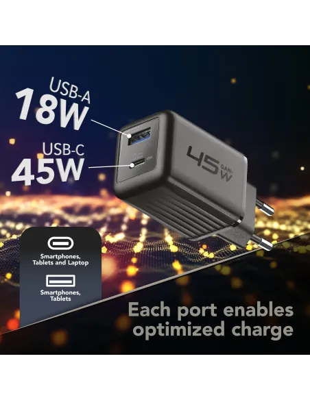 Cellularline MULTIPOWER MICRO 45W Caricabatterie da rete veloce ultracompatto 2 porte, 45W