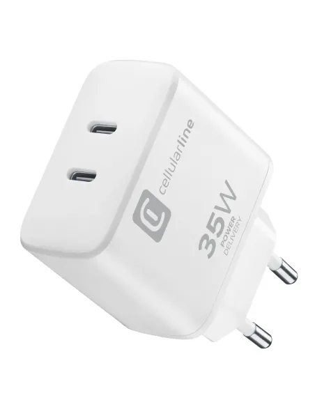 Cellularline Dual Charger 35W Caricabatterie da rete Power Delivery 35W con doppia porta USB-C
